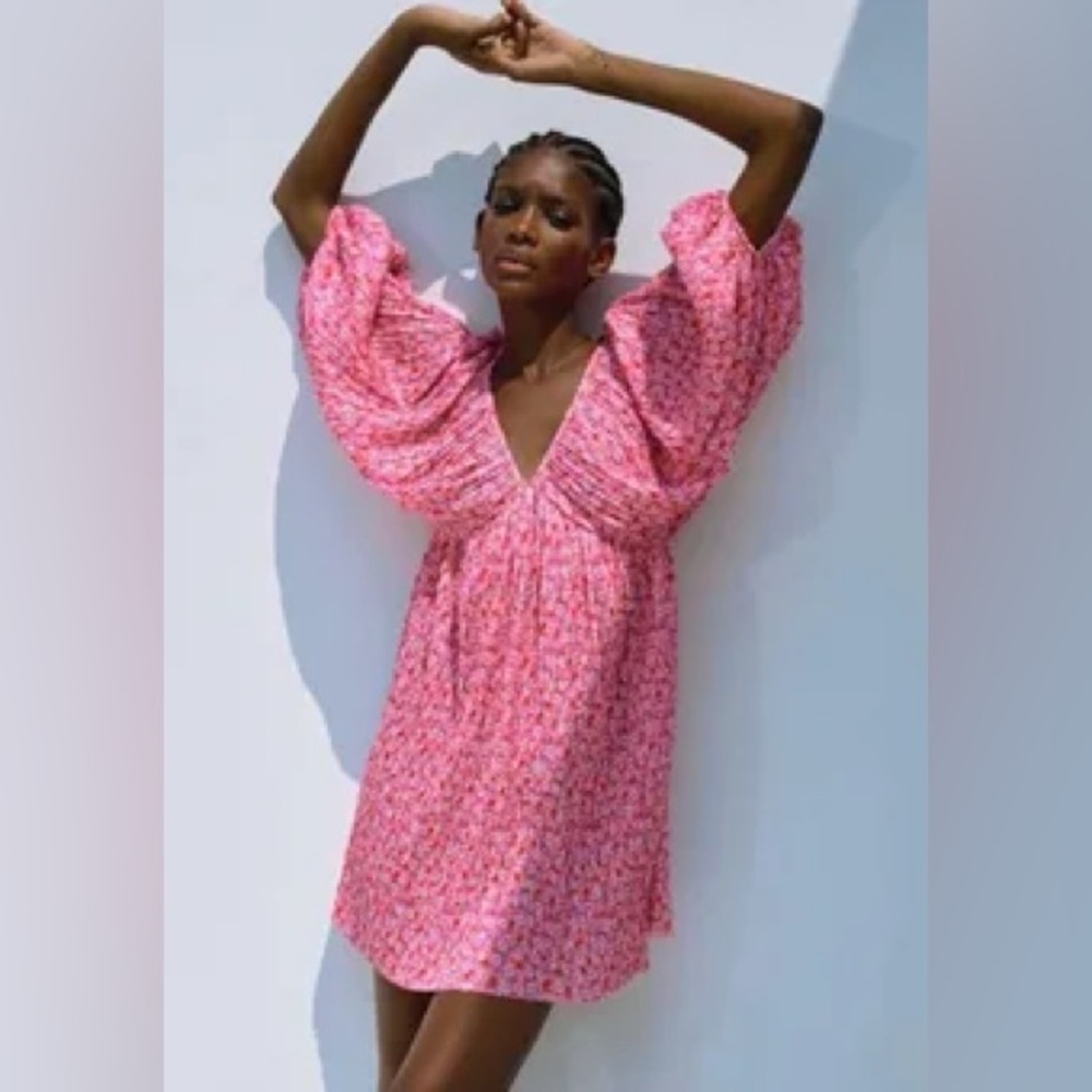 Zara Pink Floral Pleated Mini Dress, size S